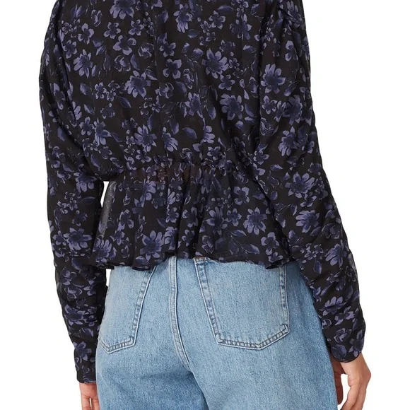 MISA Los Angeles Kesara Top XS Navy Floral Peplum Blouse NWOT Cropped - Picture 6 of 12
